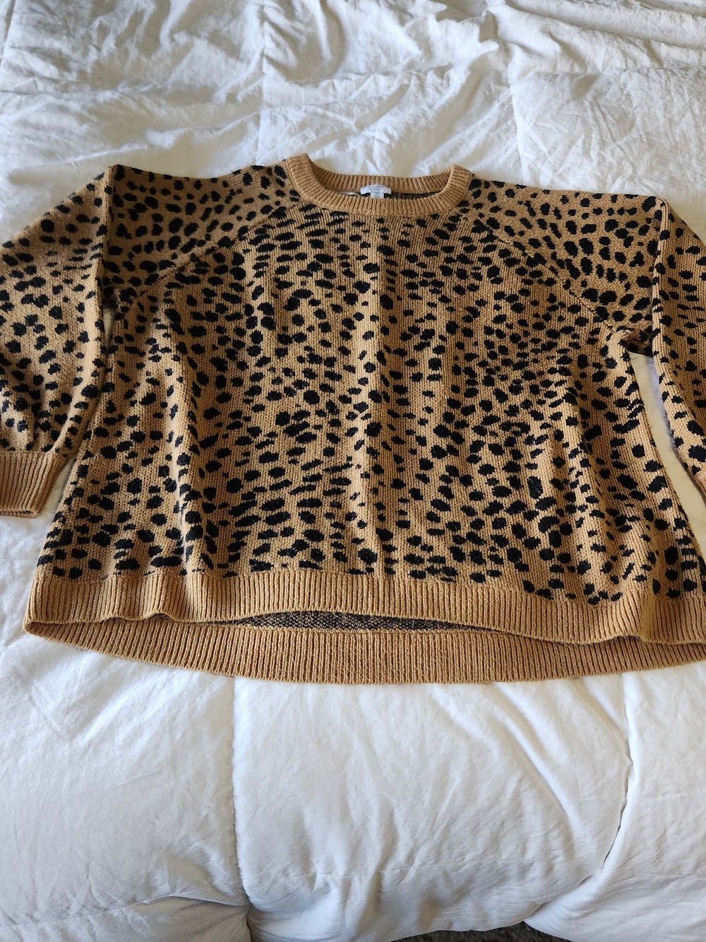 crown & ivy Camel and Black Leopard Crewneck Sweater